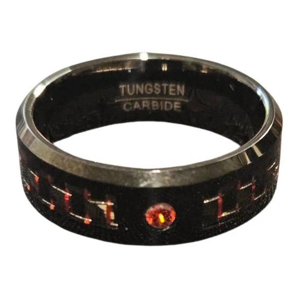 Black & Red Tungsten Carbide Ring, One Size 11 - Picture 6 of 7